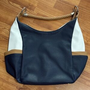 Nautica Black and White Hobo Bag with Tan Accents